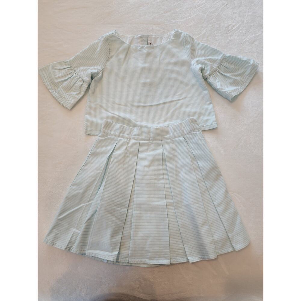 Janie and Jack Girls Mint Green Pinstripe 2pc Outfit Sz 6